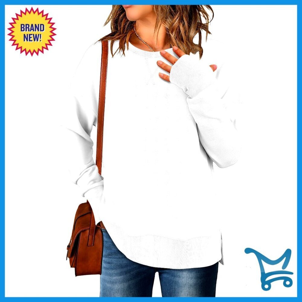 Oversized Crewneck Sweatshirt, Lightweight Side Split Pullover, Fall Casual Top